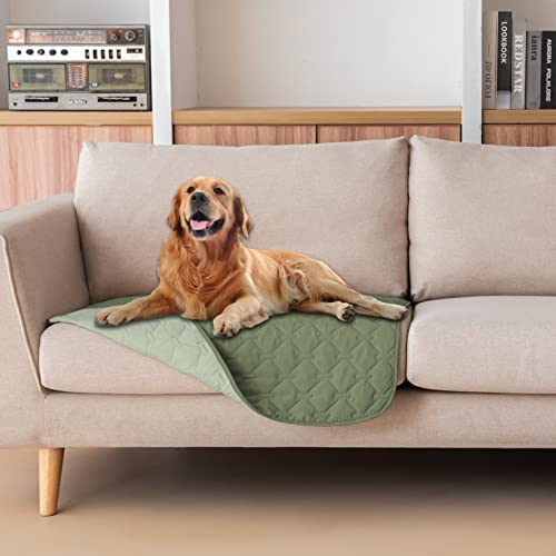 Image of gogobunny 100% Double-Faced Waterproof Dog Bed Cover Pet Blanket Sofa Couch Furniture Protector for Kids Children Dog Cat, Reversible (30x30 Inch (Pack of 1), Dark Green /Light Green)