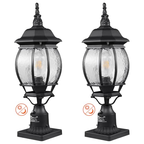 VEVOR Lampioni da Esterno 2 Pezzi per Giardino Sentieri, Lampioni da Lanterna Impermeabili 530 mm con Paralume in Vetro Supporto a Colonna, Lampione da Esterno a Prova di Fulmine Giardino Cortile