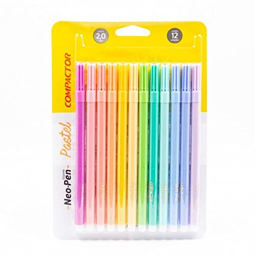 Caneta Hidrocor Compactor Neo Pen Gigante Estojo 012 Cores Pastel