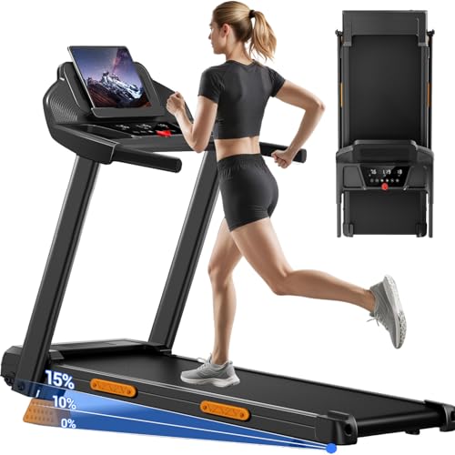 UMAY Laufband Für Zuhause Klappbar 14km/h,Laufbänder 3.0PS/2200W mit Herzfrequenzmonitor, APP und Lautsprecher, Treadmill for Home mit 12 Trainingsprogrammen,Max Belastung 136KG, gefederter Laufband