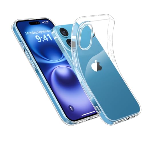 Ruayia Cover per iPhone 16 Trasparente, Custodia per iPhone 16 [Anti-Giallo], Antiurto in Silicone Morbido TPU Ultra Sottile, iPhone 16 Cover Anti-graffio Protettiva Case