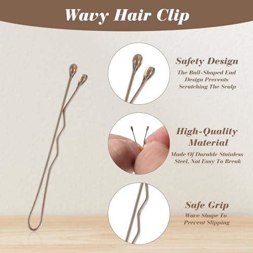 AOZUO 200 peças de grampos de cabelo castanho, grampos de cabelo pequenos de 3,5 cm, grampos ondulad