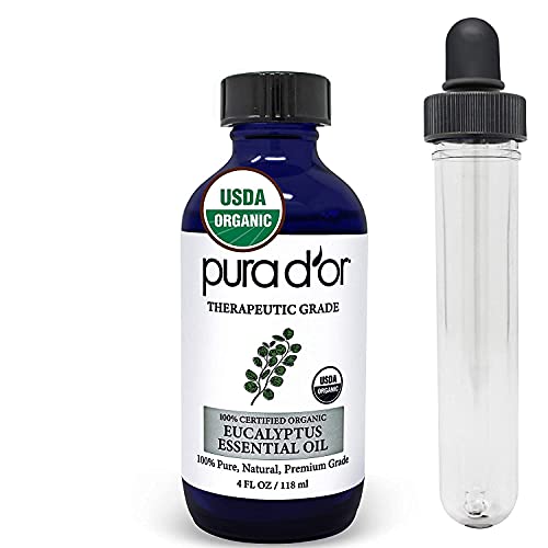 PURA D'OR Eucalyptus Essential Oil (4oz) USDA Organic 100% Pure & Natural Therapeutic Grade Diffuser Oil for Aromatherapy, Massage, Relaxation, Clear Breathing, Skin Therapy & Cleansing