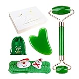 4 Stück Jade Gua Sha Stein Set, Natürlicher Jade Massageroller, Jade Roller Face Massager Gesichtsstein,Gesichtsroller Massagewerkzeug für Augenschwellungen Hautstraffung Face Massager