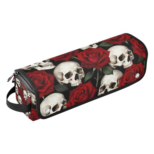 Bolsa de viaje para herramientas de cabello con tapete removible resistente al calor, impermeable, para planchas y rizadores, diseño rosas rojas con calaveras góticas miniatura 1