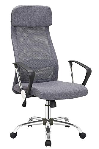 SalesFever Chaise de bureau DOS en gris | Hauteur réglable | Dos en maille respirante | Housse en tissu lin | Structure chromée | Dossier avec soutien lombaire Cover