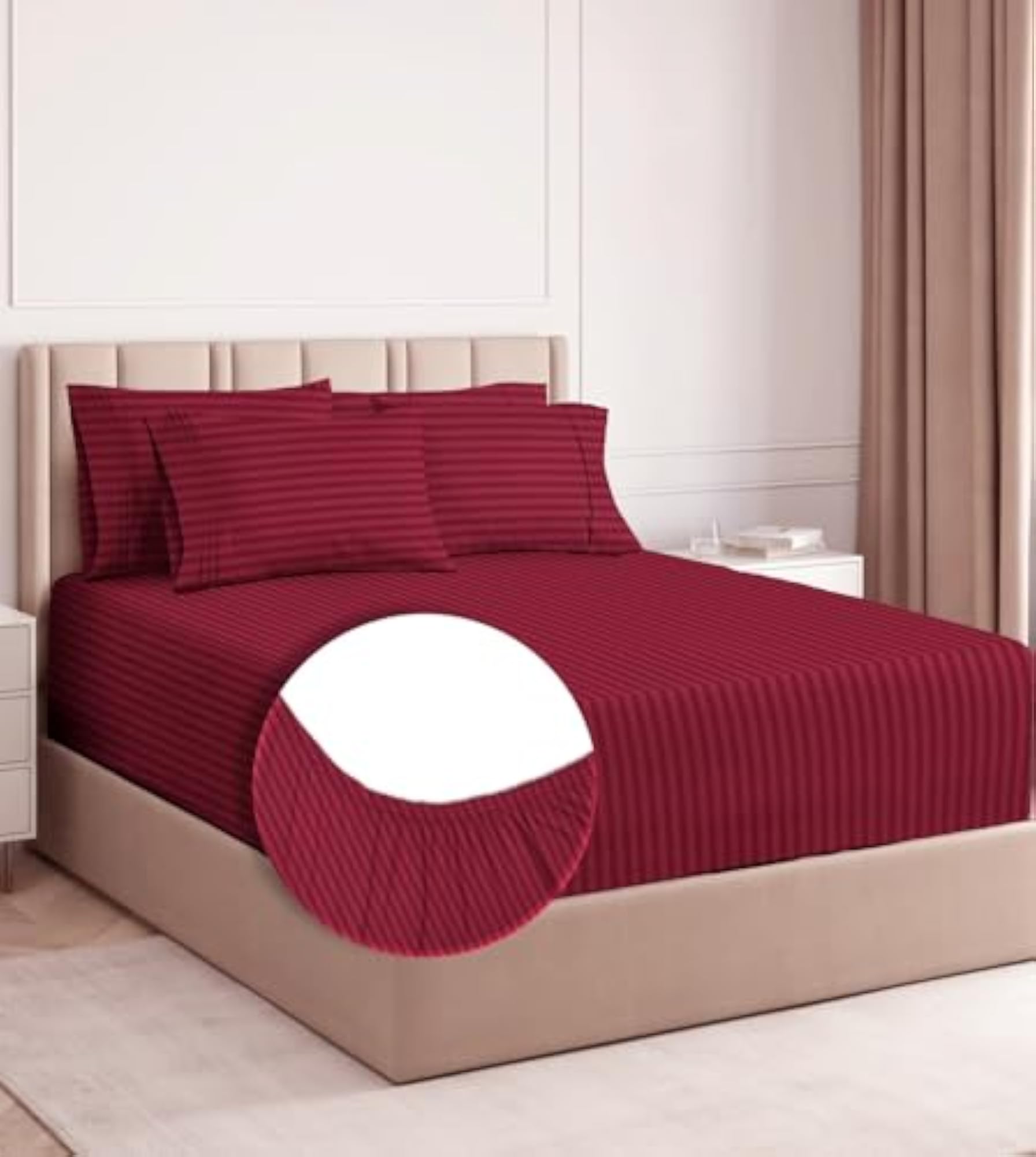 Premium Cotton 210Tc Elastic Fitted Bedsheets with 2 Pillow Covers