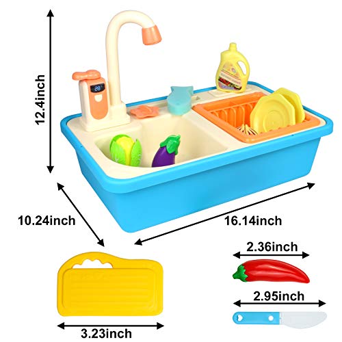 Fajiabao Kitchen Sink Toy with Running Water Play Fruits Vegetables Cutting Games Pretend Play Preschool Toys Indoor Outdoor Activities Food Kits Boys Girls Kids Holiday Birthday Gift 3 4 5 Years Old