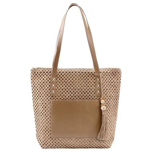 Bolso tipo tote de playa de paja para mujer miniatura 1