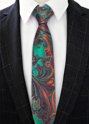 Image of Barry.Wang Paisley Tie for Men Silk Woven Necktie and Tie Clip Set Wedding Party Business Formal