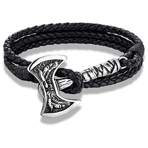 ZEIA3 Mehrschichtiges Lederarmband für Männer, geflochtenes Armband mit Edelstahlaxt, Armband, Amulett, Selbstverteidigung, handgefertigter Schmuck, Geschenk für Weihnachten, Geburtstag, Valentinstag Cover