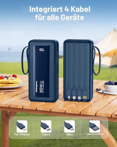 Powerbank 27000mAh mit 4 integrierten Kabel, 30W USB C Schnellladefunktion – Ansicht 3