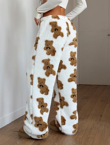 Image of ZAFUL Women's Fuzzy Plush Pajama Pants Wide Leg Pj Bottoms Lounge Pants