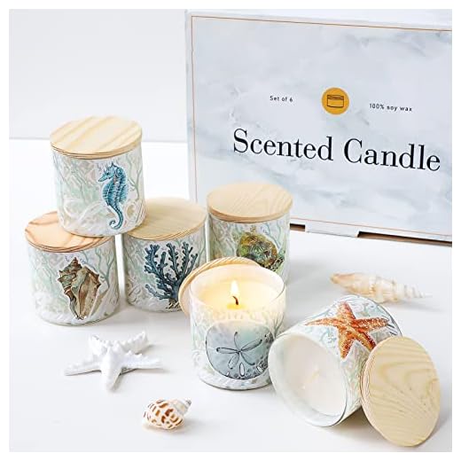 Jar Candles Scented with Lid Gift Set of 6 Ocean Theme Jar Different Fragrance Candles Soy Wax Aromatherapy Jar Candles Take Harsh Smells Away Candles for Home Scented Stress Relief and Relaxation