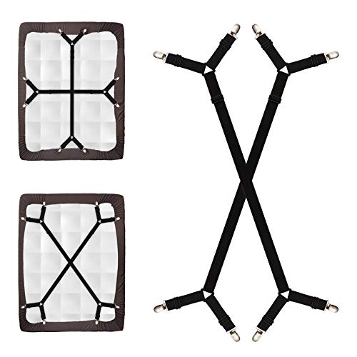 Vordas 2 Piezas Sujetadores para Sábanas, Ajustables Elásticos Correas Cama Clips para Sábanas o Sofás, Negro