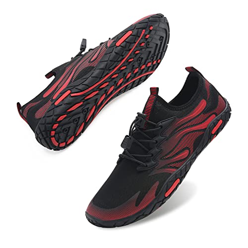 Zapatos para deportes acuáticos, zapatos de playa, natación, secado rápido, calcetines acuáticos, piscina, surf, yoga, aeróbicos acuáticos, para hombres y mujeres, Flame Black Red, 42 1/3 EU