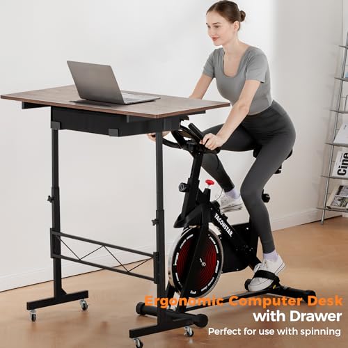 Image of COMHOMA Standing Desk Adjustable Height & Tiltable Tabletop, Portable Stand Up Desk for Laptop, Mobile Folding Desk for Home Office Work and Walking Pad Treadmill, Height 30.7 inch-46.4 inch, Brown
