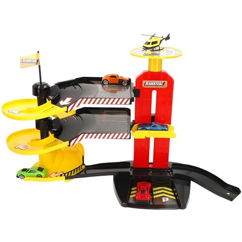 COLORBABBY Teamsterz Parking 3 Niveles con Pista, 4 Coches metálicos y helicóptero, Ascensor Manual, Juguete sin Pilas, Estructura Resistente, Tamaño Grande, para niños y niñas Desde 3 años (39490)