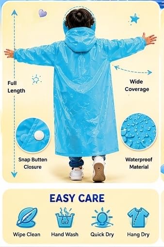 Image of Kids Waterproof & Lightweight EVA Raincoat with Hooded Full Body Rain Protection for Boys and Girls Reusable Rain Wear Pack of 1