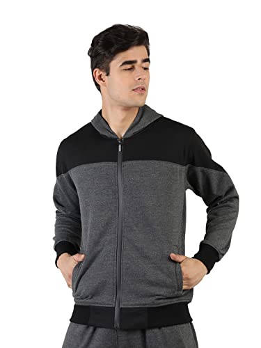 Image of CHKOKKO Men Winter Sports Gym Track Zipper Stylish Jacket AnthraBeige XL