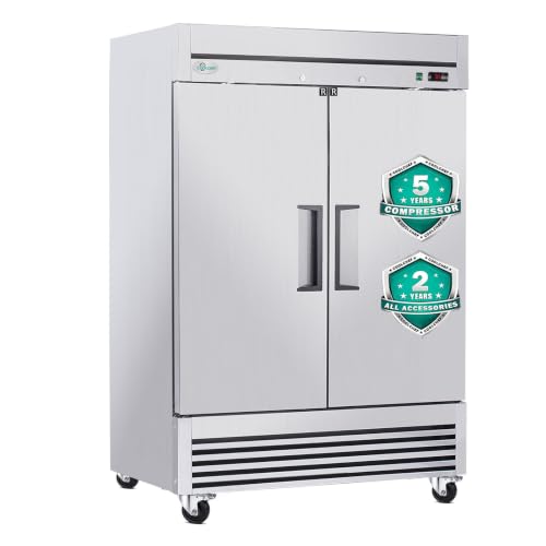 Image of COOLCHEF 54 inch Commercial Refrigerator 49 Cu.Ft, Stainless Steel 2 Door Reach-in Fridge, 33-40℉, Air Cooling, LED Light, 6 Shelves, R290, ETL
