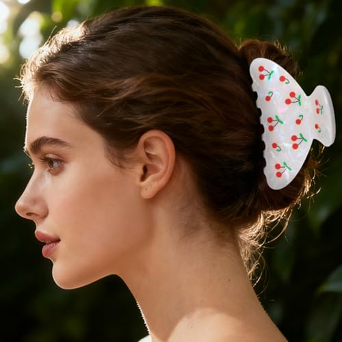 Image of OWIIZI Cherry Hair Clips for Women 3.5 inch Durable Acetate Cute Hair Claw Clips Ponytail Barrette Strong Hold Acrylic Hair Accessories for Girls Long Thick Hair