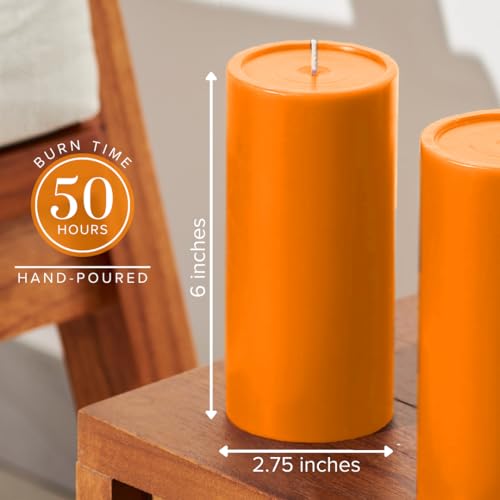 Simply Soson 3x6 inch Orange Candles Pillar, Fall Pillar Candles Set of 3, Smooth Texture, Unscented Orange Pillar Candles for Fall, Dripless Candles, 3 inch Orange Candles, Fall Candles - Thumbnail 2