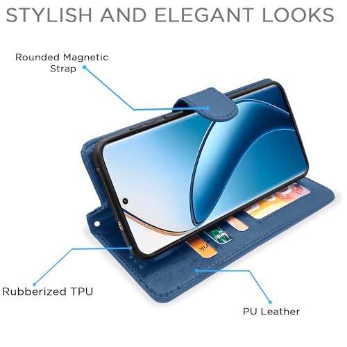 Image of Pikkme Flip Cover for Realme 12 Pro 5G / 12 Pro Plus 5G | Leather Finish | Shockproof with Card Pockets & Wallet Stand | Ultimate Protection Case(Blue)