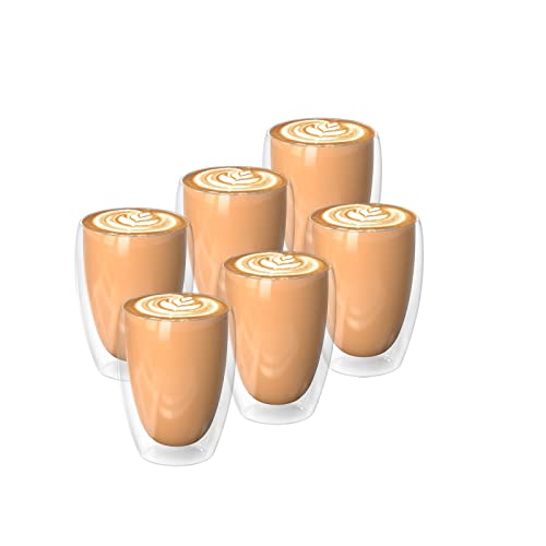 TAFONUP Bicchieri da latte macchiato a doppia parete (6 x 250 ml), vetro borosilicato a doppia parete per cappuccino, latte, tè, tè freddo, Iced Americano, latte..