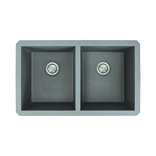 Transolid RUDE3118-17 Radius 31.75-in x 19.125-in x 9.5-in Granite Double Equal Undermount Kitchen Sink, Grey