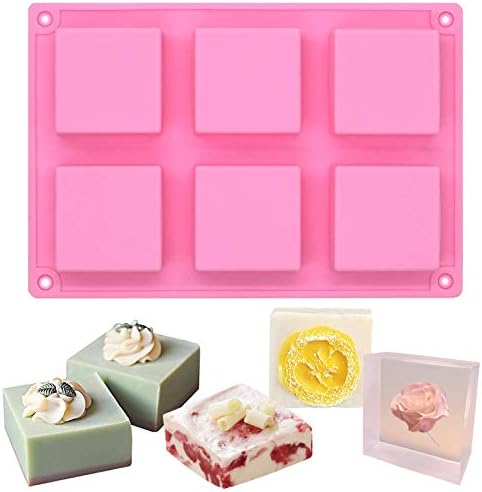 Funshowcase Square Baking Silicone Mold for Cake Teacake Chocolate Desserts Cheesecake Cornbread Brownie Blancmange Pudding Soap Candle Making Resin Epoxy Casting Wax Crafting Projects, 6-Cavity