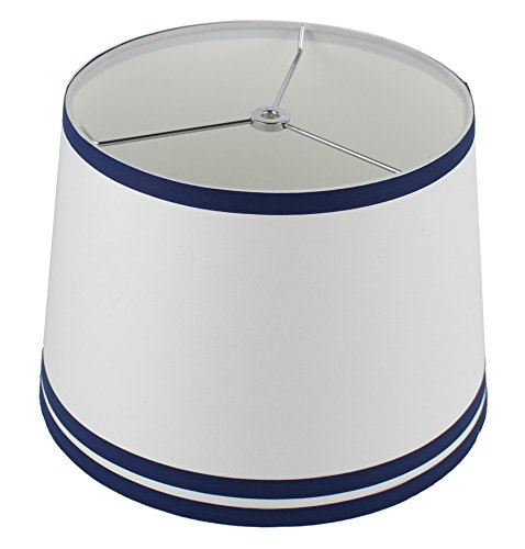 Urbanest White with Double Trim French Drum Lampshade, 10-inch by 12-inch by 8.5-inch, Navy Blue, Spider - Thumbnail 2