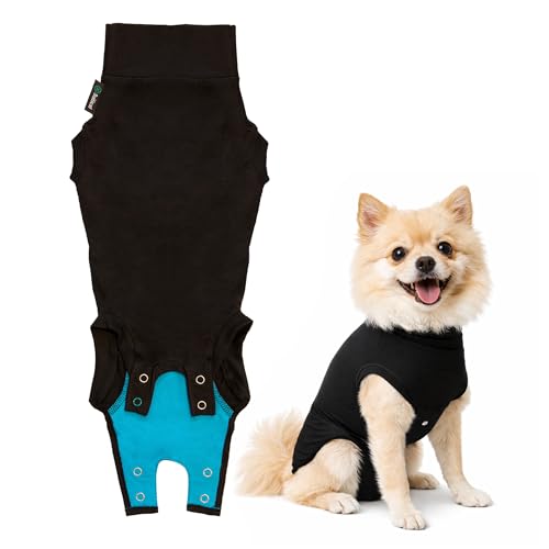 Suitical Recovery Suit for Dogs - Dog Surgery Recovery Suit with Clip-Up System - Breathable Fabric for Spay Neuter Skin Issues Incontinence - Back 15.7-17.7 in Weight 18-28 lbs - XS Black