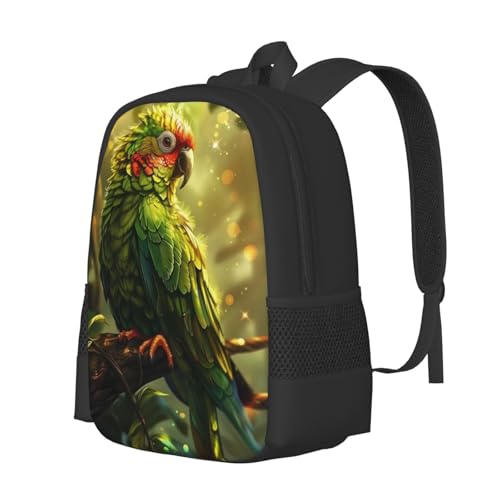 Commuter Unisex Green Parrot Branch Glow Backpack Spacious Compartments for Work Essentials Casual Outings & Trips 17 Inch2