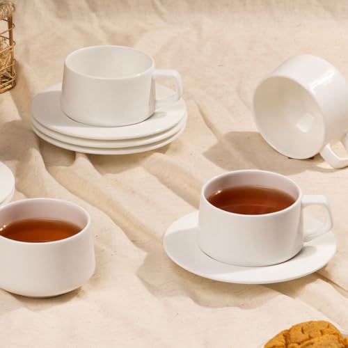 Image of GOLDEN QUEEN'S Cup & Saucer Set | Perfect for Hosting & for Tea /Coffee Lovers | Handcrafted in India | 6 Cups & 6 Saucers | 170 ml - Set of 12 pcs - Ivory Curve Cup Saucer