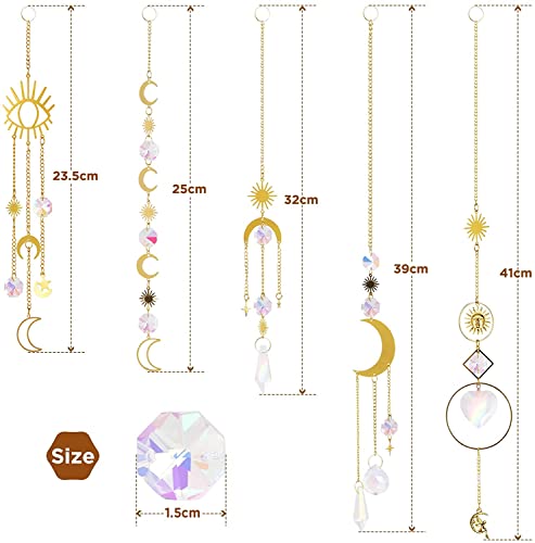 image for Simpeak 5 Packs Suncatcher Pendant Hanging Crystal Prisms, Gold Alloy 