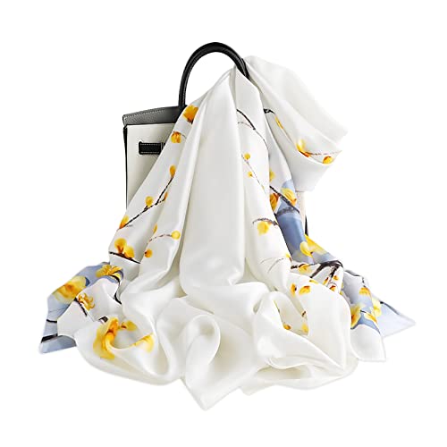 Women's Silk Scarves Floral Printed Flower Long Shawl Soft Wrap Sunscreen Cape Sweet And Elegant Style All Season