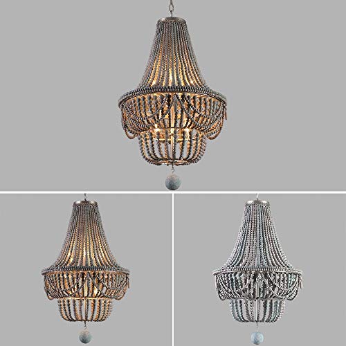Lovedima Retro Classic Wood Beaded Basket 8-Light Chandelier In Gray&Blue/White (Gray/Blue) #TOP2