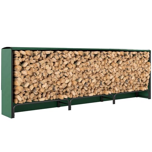 Outsunny Leñera de exterior de metal, leñera de exterior con cubierta impermeable, estructura ajustable, porta leña elevada, 1 m³, 300 x 36 x 99 cm, negro y verde oscuro