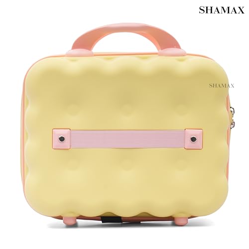 Image of SHAMAX Hard Shell Mini Luggage Cosmetic Case - Portable Vanity Case (30x30x15 cm) Travel Makeup Organizer with TSA Number Lock, Gift for Women and Girls (Pink-Yellow)