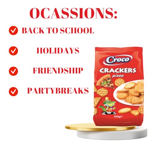 Image of Croco Cracker Pizza Bagel chips Pretzels Snacks Premium Baked crackers Imported snacks (Crackers Pizza Flavour) 100g Combo Pack of 2