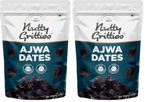 Image of Nutty Gritties Premium Ajwa Dates 350g, Khajur | Khajoor | Juicy & Delicious Khajoor, Khajur | No Artificial Colours | Naturally Sweet | Instant Energy | Resealable Pouch, (Pack of 2)