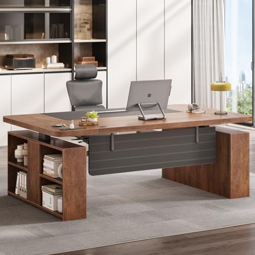 SEDETA 63" Executive Standing Desk with Storage, Executive Height Adjustable Desk with Power Outlets, Large Computer Office Desk with Privacy Panel fo