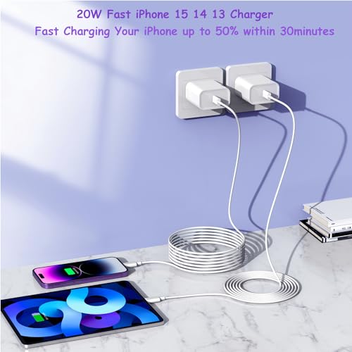 Image of Extra Long 10FT iPhone Fast Charger,i Phone Charger Fast Charging【MFi Certified】2Pack 20W PD Fast USB C Charger Block + 10Foot i Phone Charging Cable Cord for iPhone 15 /14 /13 /12 /11 /XS /XR /SE2022 /8 /iPad