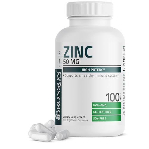 Bronson Zinc 50mg Complex High Potency Immune Support Supplement & Antioxidant and Skin Health - Non GMO 100 Vegetarian Capsules