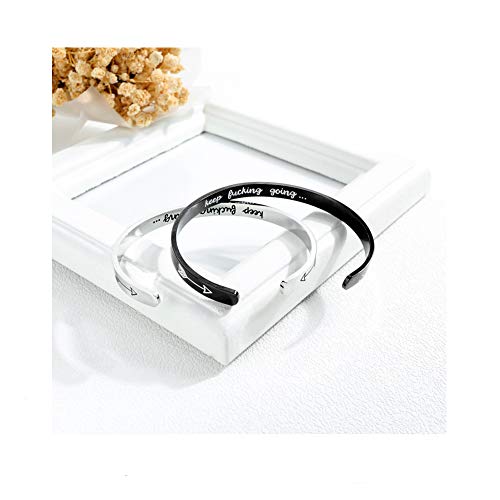 Beauty Charm Bracelets Inspirational Gifts For Men Women Teens Girls, Stainless Steel Black Personalized Engraved Keep Going Bracelets Cuff Bangle Motivational Encouragement Jewelry Gifts #TOP1
