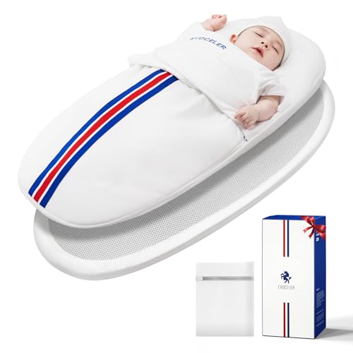 Image of Evoceler Baby Swaddle Sleep Sack - 1.0 TOG Swaddle with Temperature Monitor & Supportive Mattress, Organic Cotton Wearable Blanket, Soft and Breathable, Reduces Startle Reflex