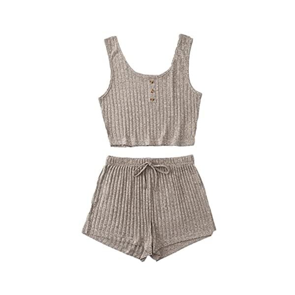 SheIn Women’s 2 Piece Sleeveless Button Crop Tank Tops and Shorts Lounge Set