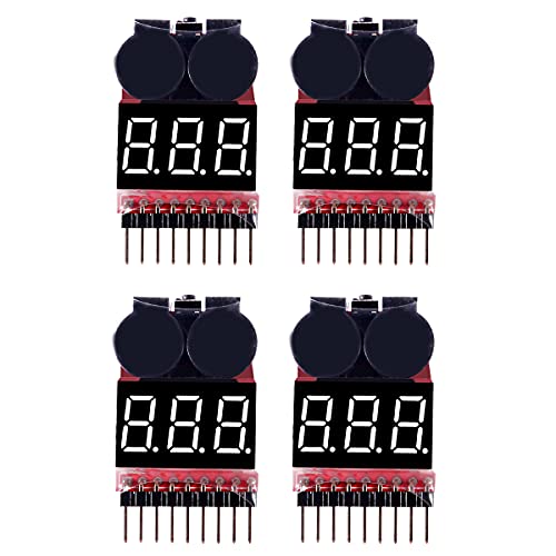 Aoicrie 4-Pack RC Lipo Battery Voltage Checker with Buzzer