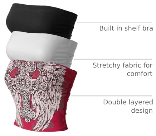 Image of MixMatchy Women's 3 Pack Tube Top Built-in Bra Strapless Ruched Bandeau